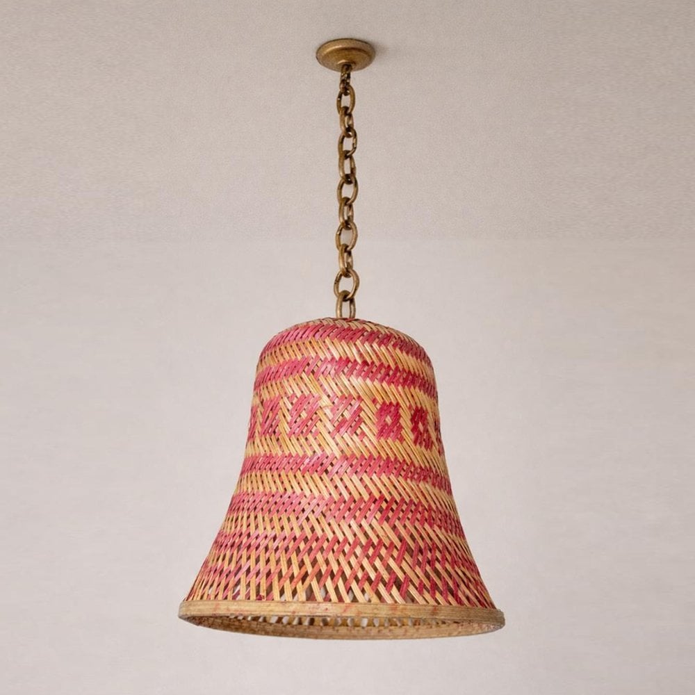 Handcrafted Bamboo Pink Woven Pendant Lamp